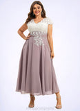 Kristen A-Line V-neck Tea-Length Chiffon Lace Mother of the Bride Dress STI126P0014588