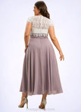 Kristen A-Line V-neck Tea-Length Chiffon Lace Mother of the Bride Dress STI126P0014588