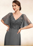 Peyton A-line V-Neck Floor-Length Chiffon Lace Mother of the Bride Dress With Beading Sequins STI126P0014589