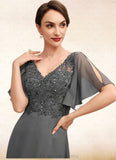 Peyton A-line V-Neck Floor-Length Chiffon Lace Mother of the Bride Dress With Beading Sequins STI126P0014589