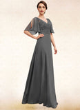 Peyton A-line V-Neck Floor-Length Chiffon Lace Mother of the Bride Dress With Beading Sequins STI126P0014589