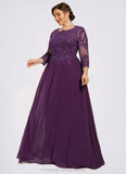 Keely A-Line Scoop Neck Floor-Length Chiffon Lace Mother of the Bride Dress With Sequins STI126P0014590