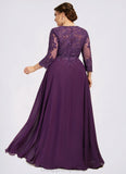 Keely A-Line Scoop Neck Floor-Length Chiffon Lace Mother of the Bride Dress With Sequins STI126P0014590