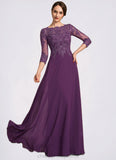 Keely A-Line Scoop Neck Floor-Length Chiffon Lace Mother of the Bride Dress With Sequins STI126P0014590