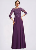 Keely A-Line Scoop Neck Floor-Length Chiffon Lace Mother of the Bride Dress With Sequins STI126P0014590