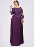 Keely A-Line Scoop Neck Floor-Length Chiffon Lace Mother of the Bride Dress With Sequins STI126P0014590