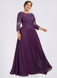 Keely A-Line Scoop Neck Floor-Length Chiffon Lace Mother of the Bride Dress With Sequins STI126P0014590