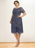 Everleigh Sheath/Column Scoop Neck Knee-Length Chiffon Lace Mother of the Bride Dress STI126P0014591