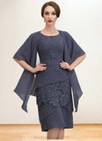 Everleigh Sheath/Column Scoop Neck Knee-Length Chiffon Lace Mother of the Bride Dress STI126P0014591