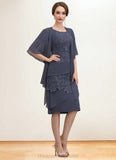 Everleigh Sheath/Column Scoop Neck Knee-Length Chiffon Lace Mother of the Bride Dress STI126P0014591