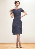 Everleigh Sheath/Column Scoop Neck Knee-Length Chiffon Lace Mother of the Bride Dress STI126P0014591