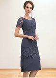 Everleigh Sheath/Column Scoop Neck Knee-Length Chiffon Lace Mother of the Bride Dress STI126P0014591