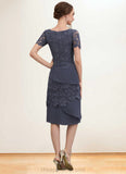 Everleigh Sheath/Column Scoop Neck Knee-Length Chiffon Lace Mother of the Bride Dress STI126P0014591