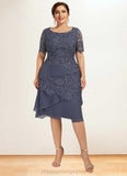 Everleigh Sheath/Column Scoop Neck Knee-Length Chiffon Lace Mother of the Bride Dress STI126P0014591