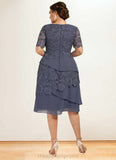 Everleigh Sheath/Column Scoop Neck Knee-Length Chiffon Lace Mother of the Bride Dress STI126P0014591