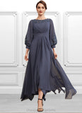 Aurora A-Line Scoop Neck Asymmetrical Chiffon Mother of the Bride Dress With Ruffle Appliques Lace STI126P0014592