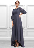 Aurora A-Line Scoop Neck Asymmetrical Chiffon Mother of the Bride Dress With Ruffle Appliques Lace STI126P0014592