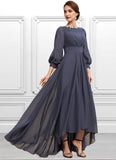 Aurora A-Line Scoop Neck Asymmetrical Chiffon Mother of the Bride Dress With Ruffle Appliques Lace STI126P0014592