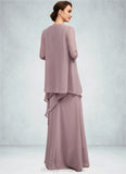 Kay A-Line Scoop Neck Floor-Length Chiffon Mother of the Bride Dress With Beading STI126P0014593