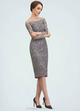 Mayra Sheath/Column Off-the-Shoulder Knee-Length Lace Mother of the Bride Dress STI126P0014595