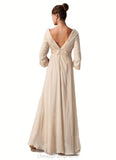 Lea Empire V-neck Floor-Length Chiffon Mother of the Bride Dress With Ruffle Beading STI126P0014597