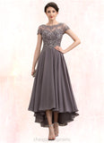 Marilyn A-Line Scoop Neck Asymmetrical Chiffon Lace Mother of the Bride Dress With Beading Sequins STI126P0014599