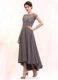 Marilyn A-Line Scoop Neck Asymmetrical Chiffon Lace Mother of the Bride Dress With Beading Sequins STI126P0014599