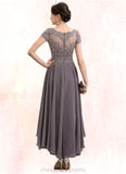 Marilyn A-Line Scoop Neck Asymmetrical Chiffon Lace Mother of the Bride Dress With Beading Sequins STI126P0014599