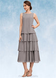 Kaylee A-Line Scoop Neck Tea-Length Chiffon Mother of the Bride Dress With Cascading Ruffles STI126P0014603