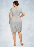 Evangeline Sheath/Column Scoop Neck Knee-Length Chiffon Lace Mother of the Bride Dress With Beading STI126P0014605