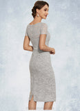 Evangeline Sheath/Column Scoop Neck Knee-Length Chiffon Lace Mother of the Bride Dress With Beading STI126P0014605