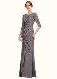 Haylee A-Line Scoop Neck Floor-Length Chiffon Lace Mother of the Bride Dress With Cascading Ruffles STI126P0014608