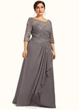 Haylee A-Line Scoop Neck Floor-Length Chiffon Lace Mother of the Bride Dress With Cascading Ruffles STI126P0014608