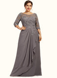 Haylee A-Line Scoop Neck Floor-Length Chiffon Lace Mother of the Bride Dress With Cascading Ruffles STI126P0014608