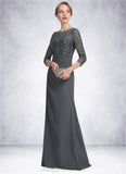 Joslyn Sheath/Column Scoop Neck Floor-Length Chiffon Lace Mother of the Bride Dress With Ruffle STI126P0014611