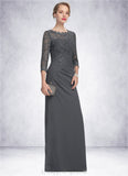 Joslyn Sheath/Column Scoop Neck Floor-Length Chiffon Lace Mother of the Bride Dress With Ruffle STI126P0014611