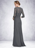 Joslyn Sheath/Column Scoop Neck Floor-Length Chiffon Lace Mother of the Bride Dress With Ruffle STI126P0014611