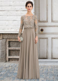 Avery A-Line Scoop Neck Floor-Length Chiffon Lace Mother of the Bride Dress With Sequins STI126P0014612