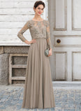 Avery A-Line Scoop Neck Floor-Length Chiffon Lace Mother of the Bride Dress With Sequins STI126P0014612