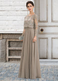 Avery A-Line Scoop Neck Floor-Length Chiffon Lace Mother of the Bride Dress With Sequins STI126P0014612