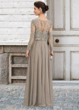 Avery A-Line Scoop Neck Floor-Length Chiffon Lace Mother of the Bride Dress With Sequins STI126P0014612