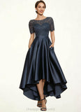 Tanya A-Line Scoop Neck Asymmetrical Satin Lace Mother of the Bride Dress With Pockets STI126P0014613