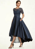 Tanya A-Line Scoop Neck Asymmetrical Satin Lace Mother of the Bride Dress With Pockets STI126P0014613