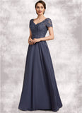 Josephine A-line V-Neck Floor-Length Chiffon Lace Mother of the Bride Dress With Beading Sequins STI126P0014614