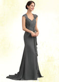 Holly A-Line Sweetheart Sweep Train Chiffon Lace Mother of the Bride Dress With Beading Sequins STI126P0014618