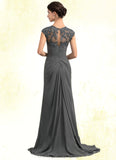 Holly A-Line Sweetheart Sweep Train Chiffon Lace Mother of the Bride Dress With Beading Sequins STI126P0014618