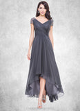 Maribel A-Line V-neck Asymmetrical Tulle Mother of the Bride Dress With Ruffle Beading Sequins STI126P0014620