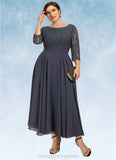 Shea A-Line Scoop Neck Tea-Length Chiffon Lace Mother of the Bride Dress With Sequins STI126P0014621