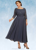 Shea A-Line Scoop Neck Tea-Length Chiffon Lace Mother of the Bride Dress With Sequins STI126P0014621