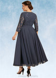 Shea A-Line Scoop Neck Tea-Length Chiffon Lace Mother of the Bride Dress With Sequins STI126P0014621